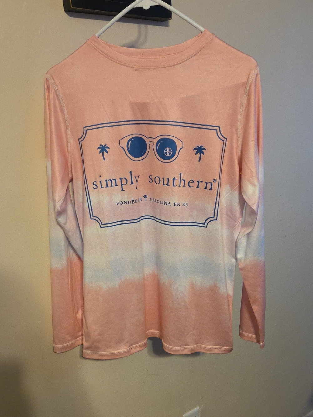 Simply Southern Peach and White Tie-Dye Long-Sleeve Tee